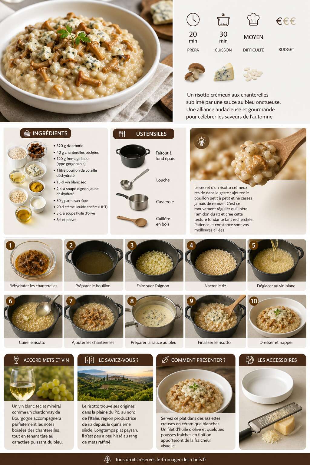 Fiche recette Risotto aux chanterelles et sauce au bleu : recette savoureuse
