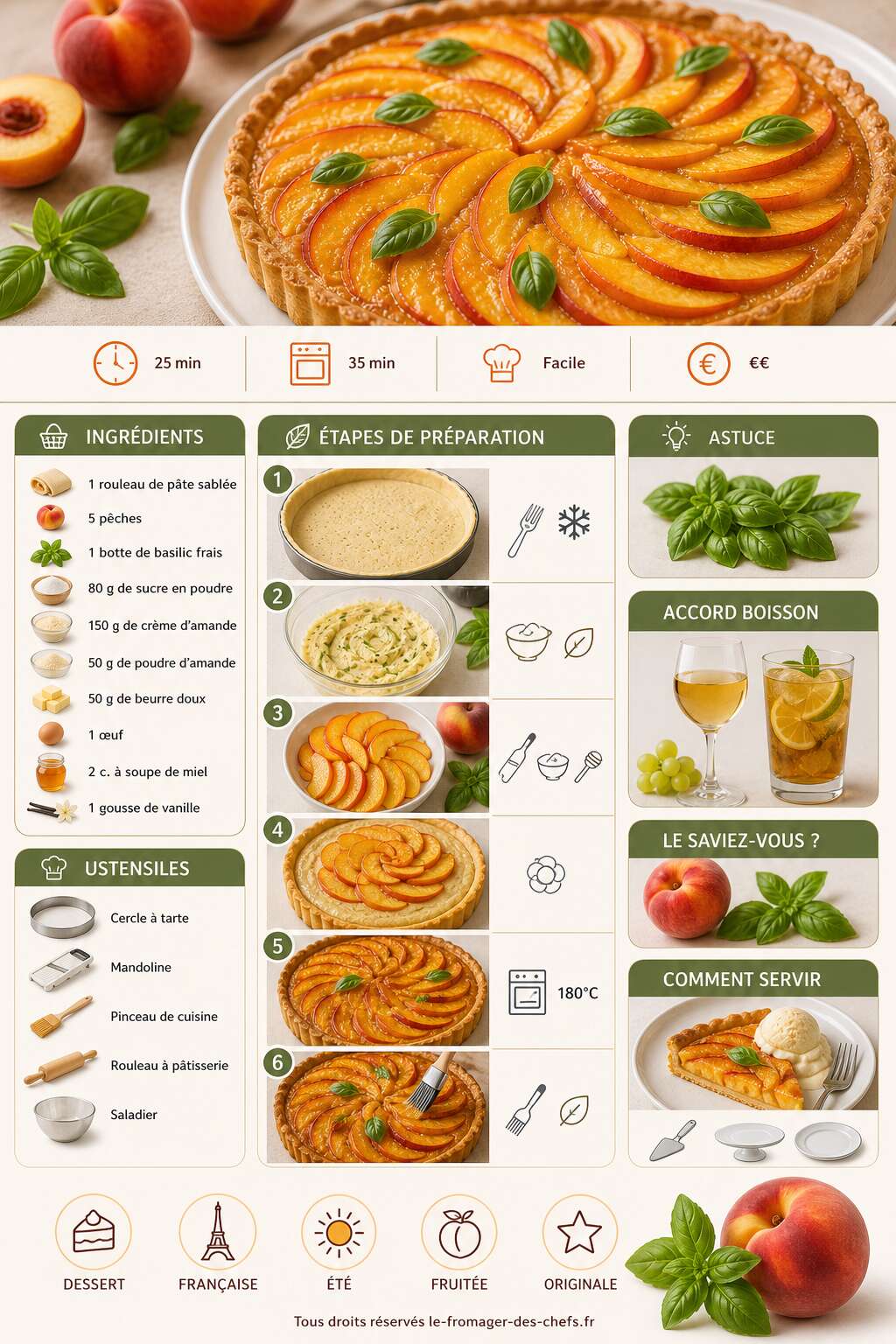 Fiche recette Recette : tarte aux p&ecirc;ches et basilic