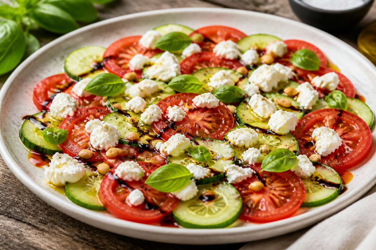 Carpaccio de tomates et concombre au chèvre : une recette fraîche et savoureuse