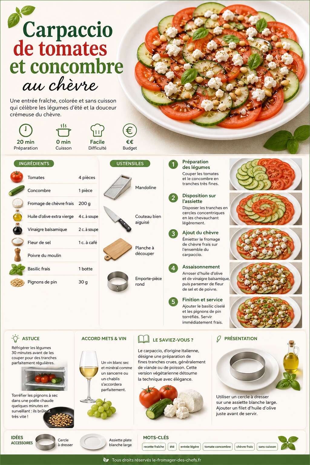 Fiche recette Carpaccio de tomates et concombre au ch&egrave;vre : une recette fra&icirc;che et savoureuse