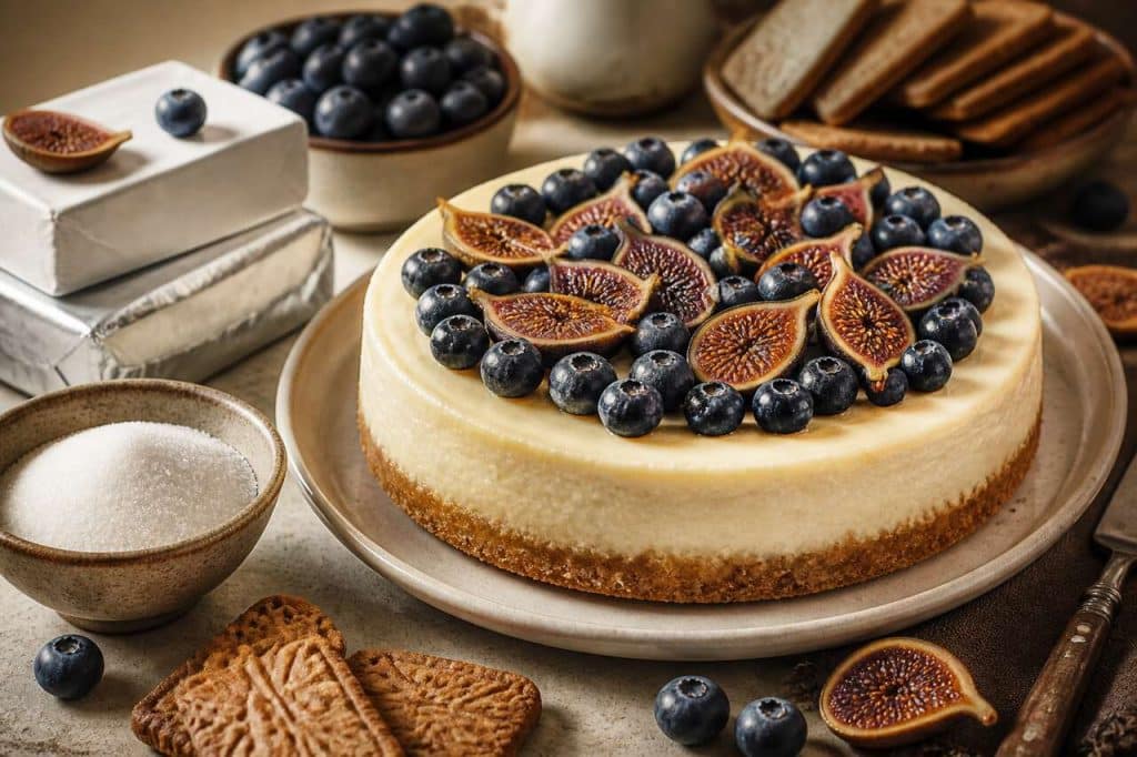 Cheesecake au fromage frais, myrtilles et figues : recette gourmande