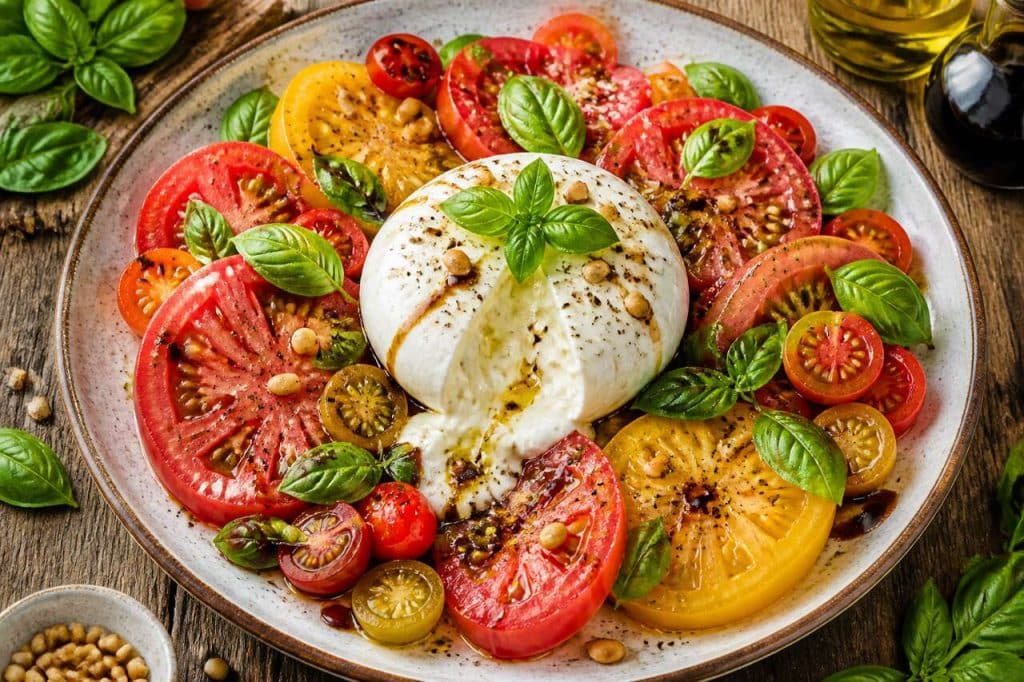 Tomates, basilic et burrata : recette savoureuse