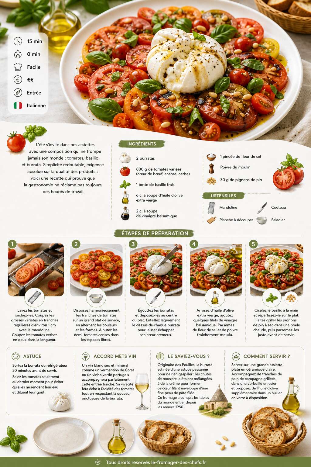 Fiche recette Tomates, basilic et burrata : recette savoureuse Fiche recette Tomates, basilic et burrata : recette savoureuse