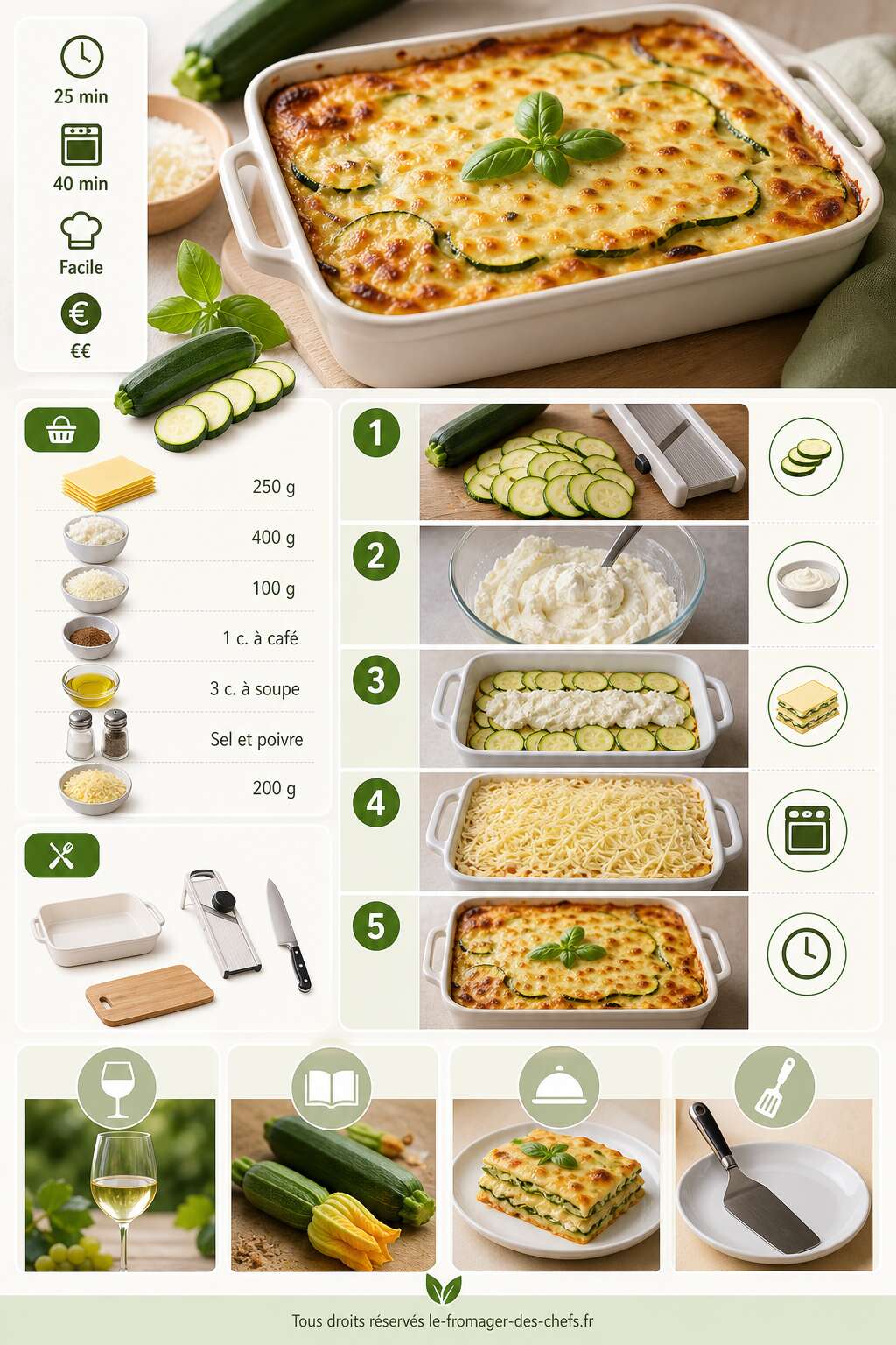 Fiche recette Lasagnes d'été aux courgettes et fromage frais Fiche recette Lasagnes d'été aux courgettes et fromage frais