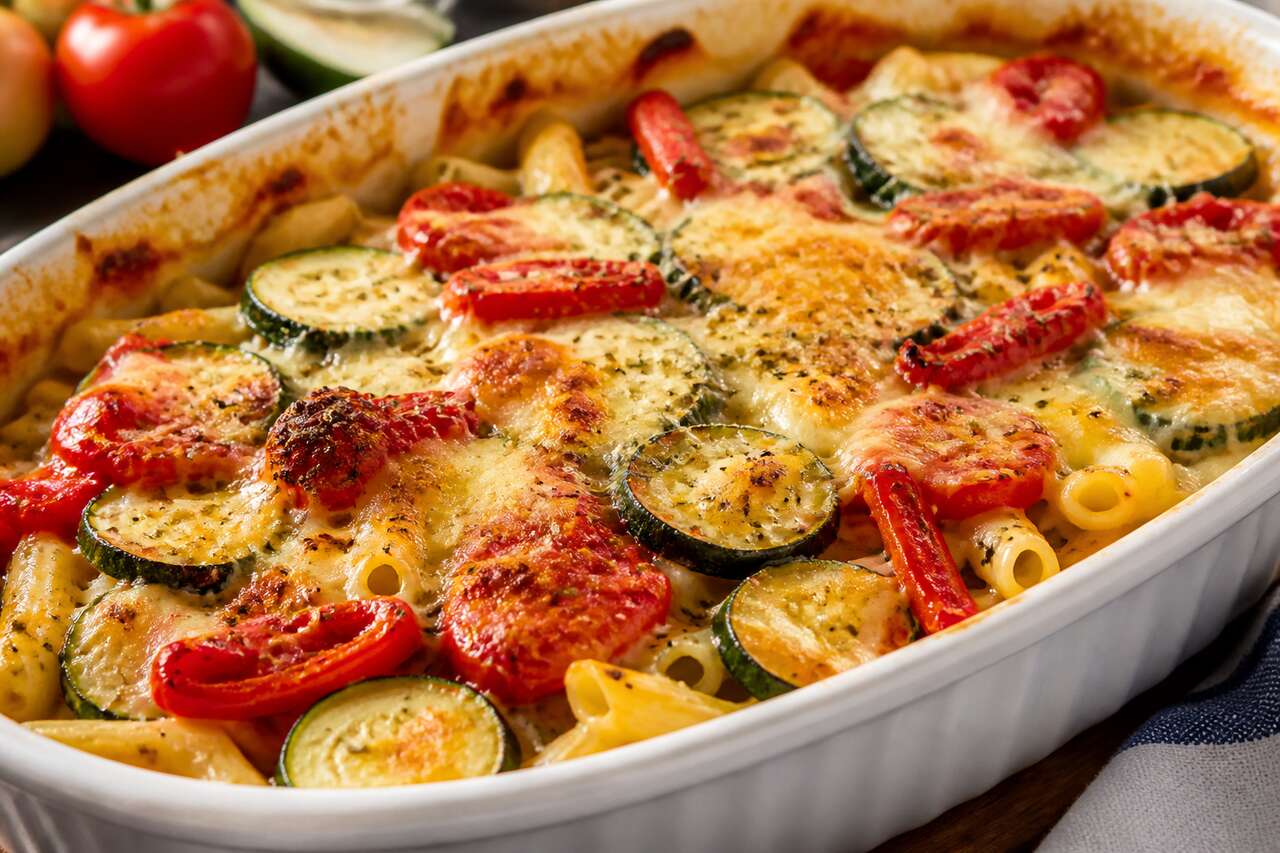 Gratin de macaroni aux légumes d'été : recette gourmande
