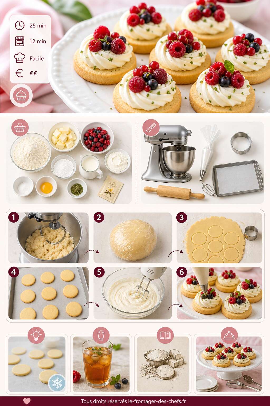 Fiche recette Sabl&eacute;s aux fruits rouges et fromage fouett&eacute; : recette gourmande