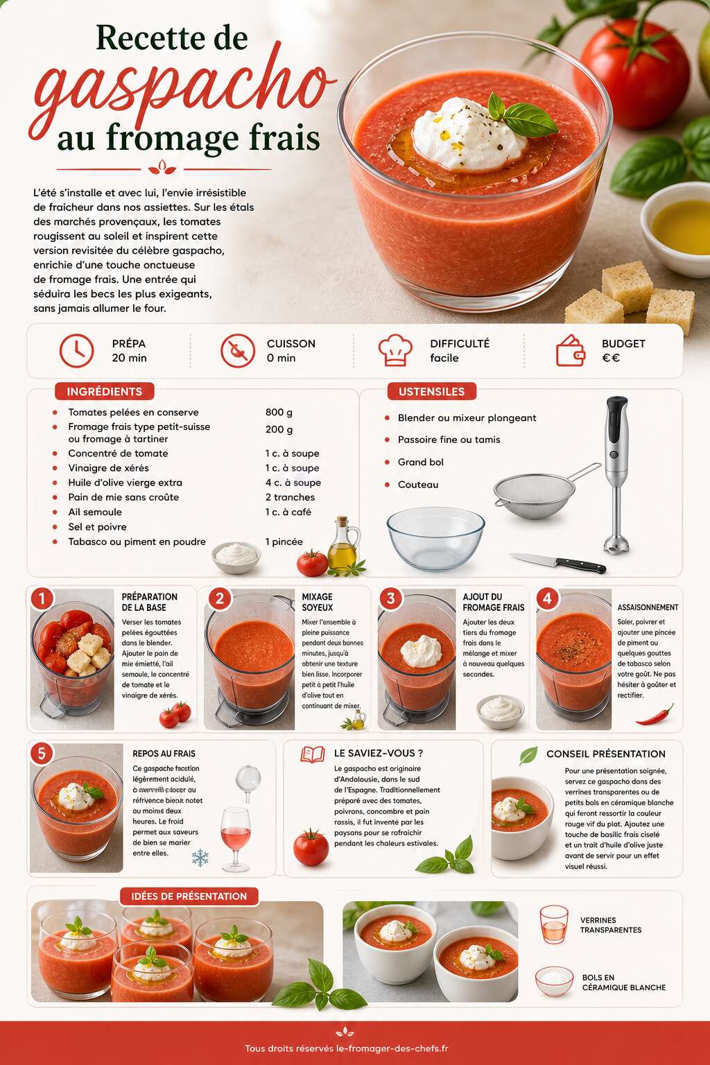 Fiche recette Recette de gaspacho au fromage frais Fiche recette Recette de gaspacho au fromage frais