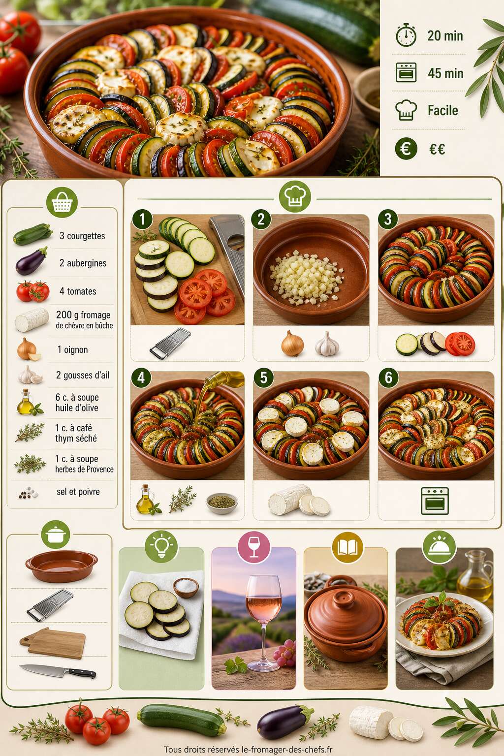 Fiche recette Tian de légumes au fromage de chèvre : recette estivale facile Fiche recette Tian de légumes au fromage de chèvre : recette estivale facile
