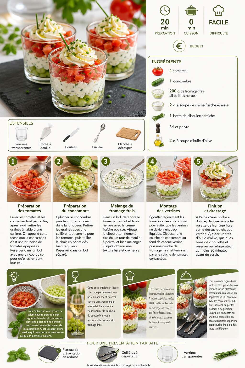 Fiche recette Verrines tomates-concombres au fromage frais ail et fines herbes : une recette savoureuse