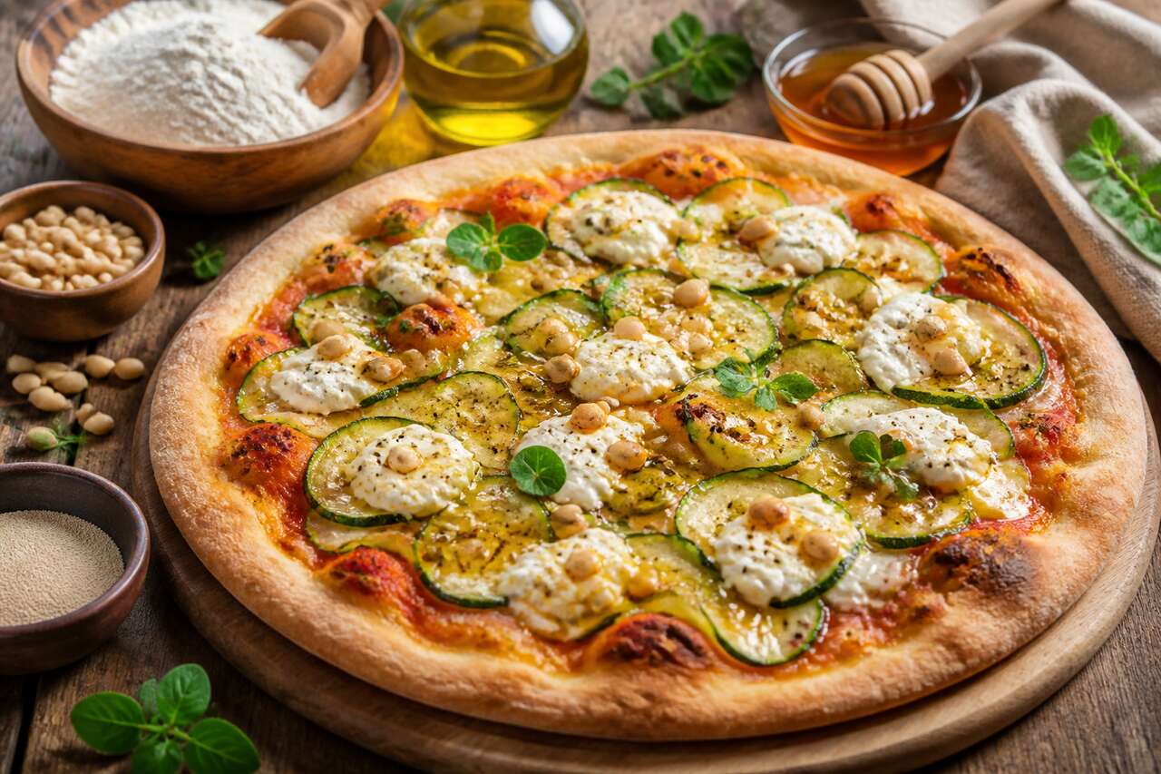 Recette de pizza aux courgettes et fromage de chèvre frais