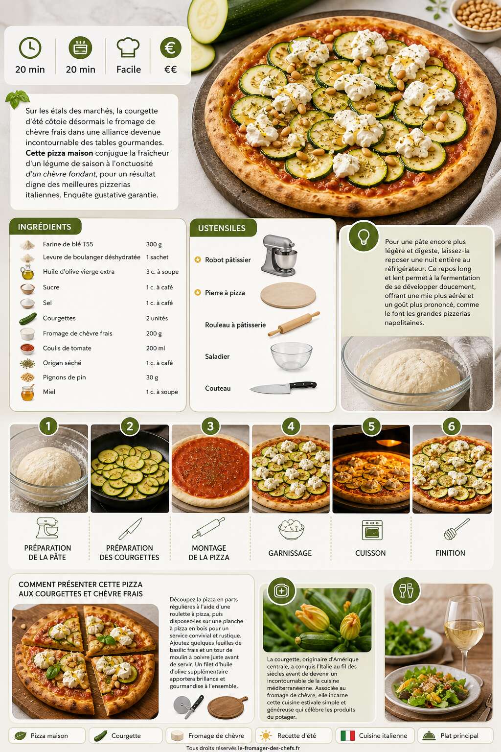 Fiche recette Recette de pizza aux courgettes et fromage de ch&egrave;vre frais