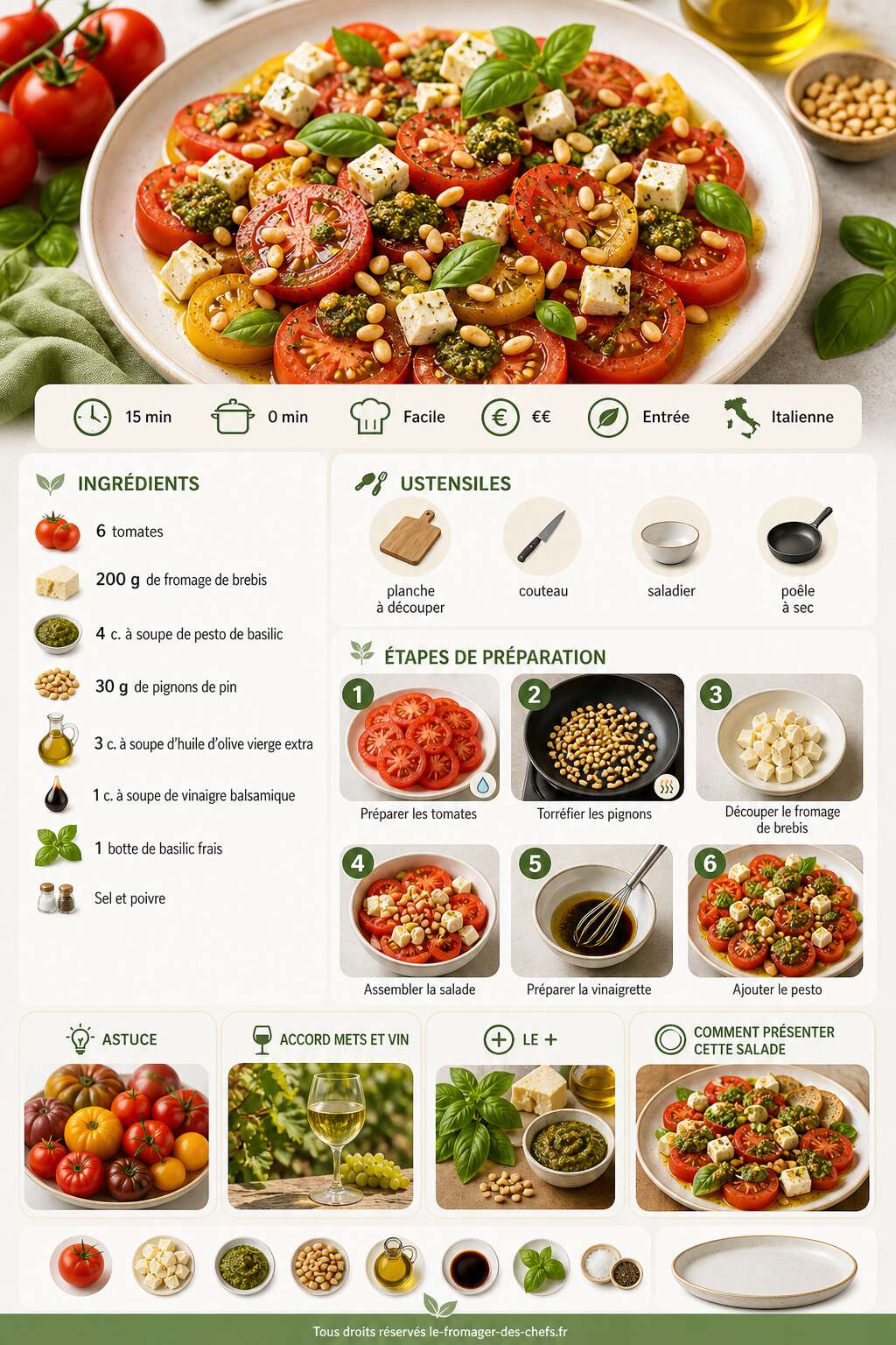 Fiche recette Salade de tomates, pesto et fromage de brebis : une recette savoureuse Fiche recette Salade de tomates, pesto et fromage de brebis : une recette savoureuse