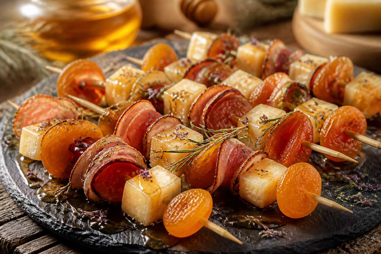 Brochettes apéro aux abricots, fromage et romarin : recette savoureuse