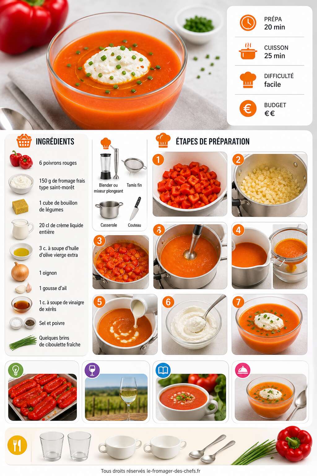 Fiche recette Velouté de poivron glacé au fromage frais : la recette gourmande Fiche recette Velouté de poivron glacé au fromage frais : la recette gourmande