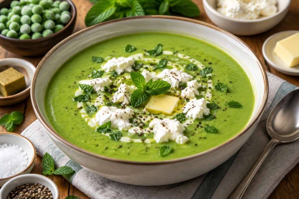 Velouté petits pois menthe et fromage frais : recette facile