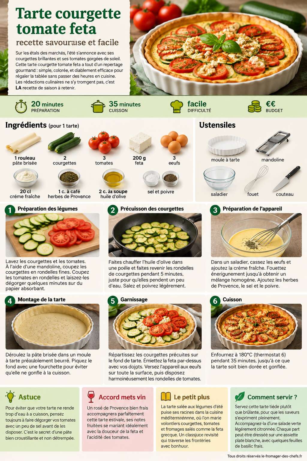 Fiche recette Tarte courgette tomate feta : recette savoureuse et facile