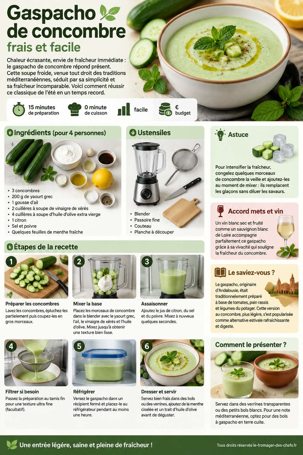 Fiche recette Recette gaspacho de concombre frais et facile Fiche recette Recette gaspacho de concombre frais et facile