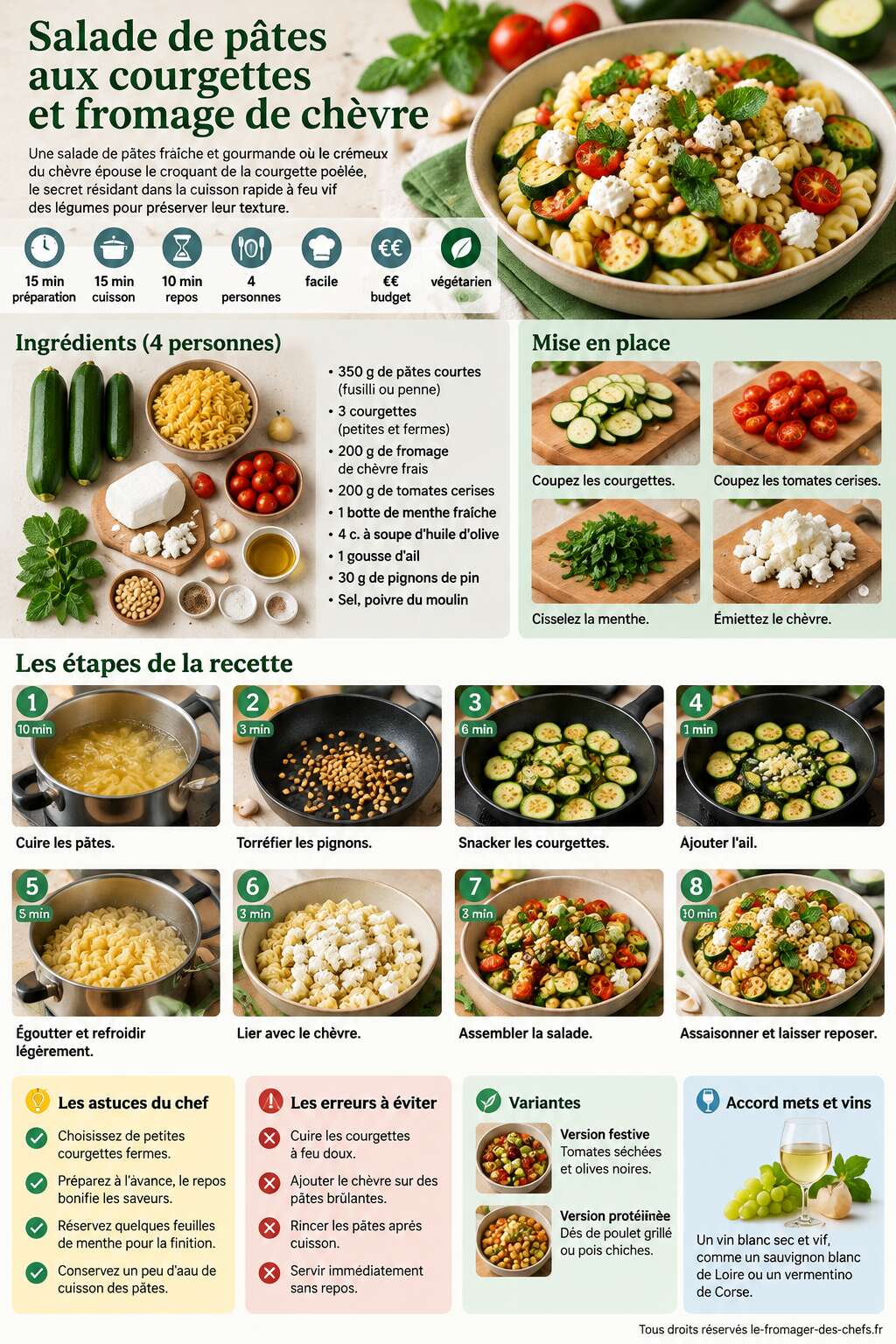 Fiche recette Salade de pâtes aux courgettes et fromage de chèvre Fiche recette Salade de pâtes aux courgettes et fromage de chèvre