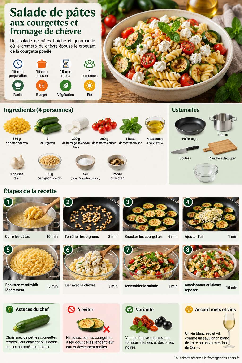 Fiche recette Salade de p&acirc;tes aux courgettes et fromage de ch&egrave;vre