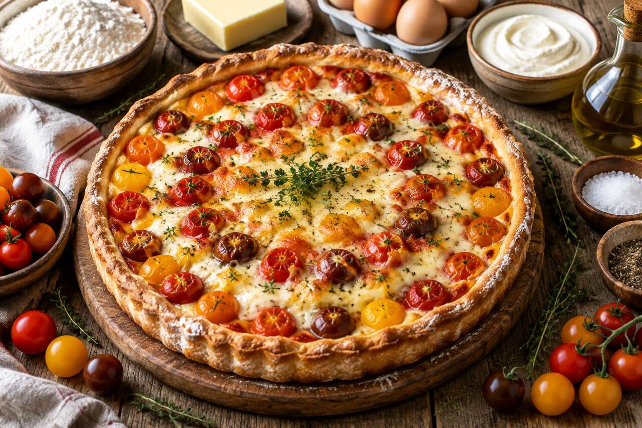 Recette : tarte aux tomates cerise et fromage de brebis