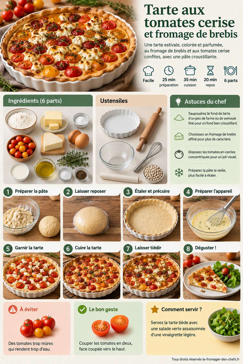 Fiche recette Recette : tarte aux tomates cerise et fromage de brebis Fiche recette Recette : tarte aux tomates cerise et fromage de brebis