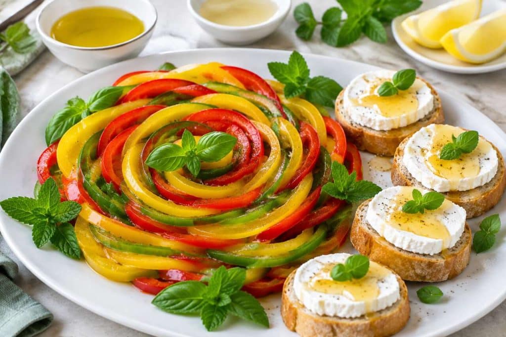 Carpaccio de poivrons et tartine au chèvre frais : une recette savoureuse