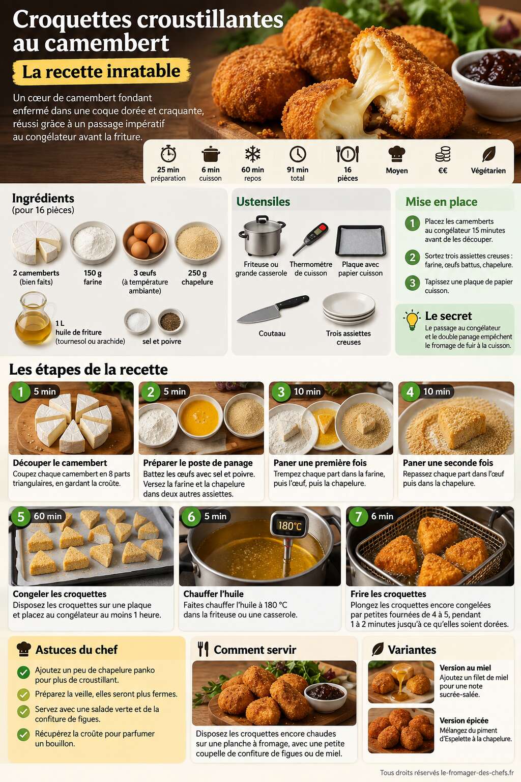 Fiche recette Croquettes croustillantes au camembert : la recette inratable Fiche recette Croquettes croustillantes au camembert : la recette inratable