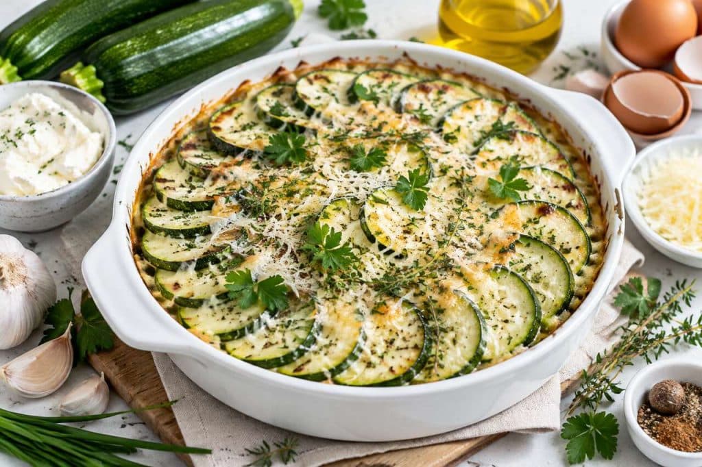 Gratins de courgettes au fromage frais, ail et fines herbes : recette savoureuse