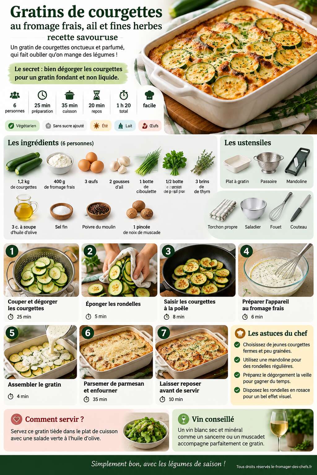 Fiche recette Gratins de courgettes au fromage frais, ail et fines herbes : recette savoureuse Fiche recette Gratins de courgettes au fromage frais, ail et fines herbes : recette savoureuse
