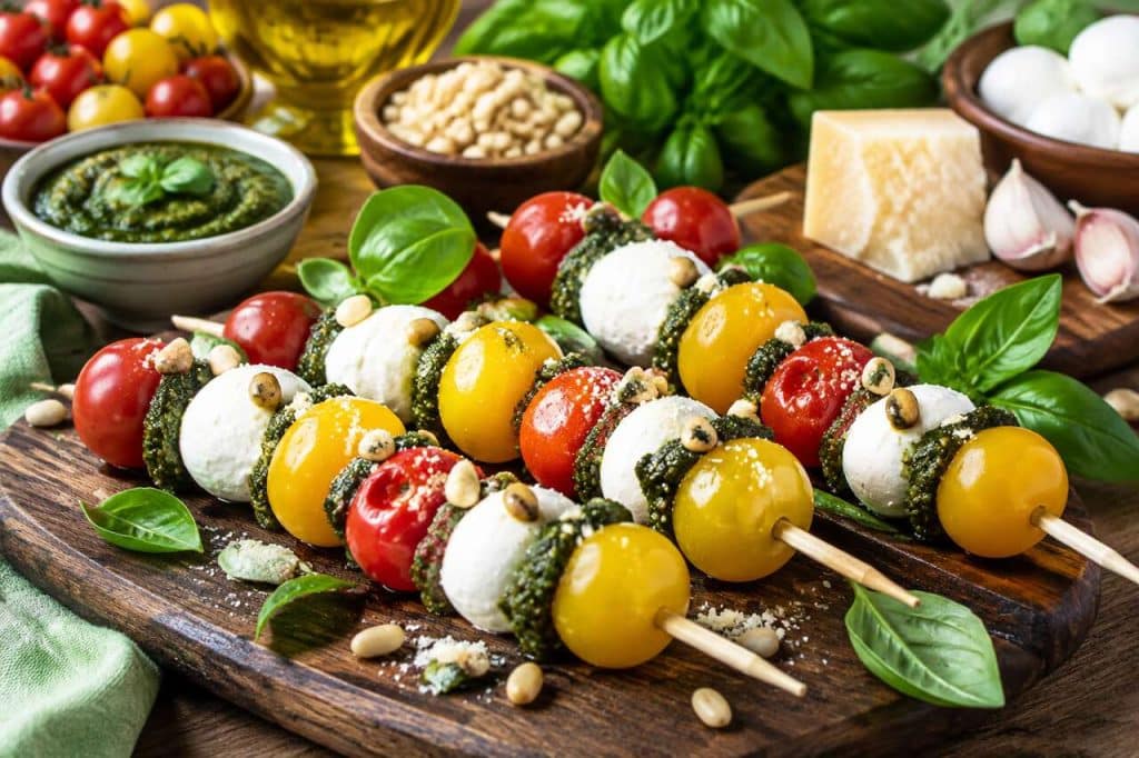 Brochette gourmande : fromage frais et pesto