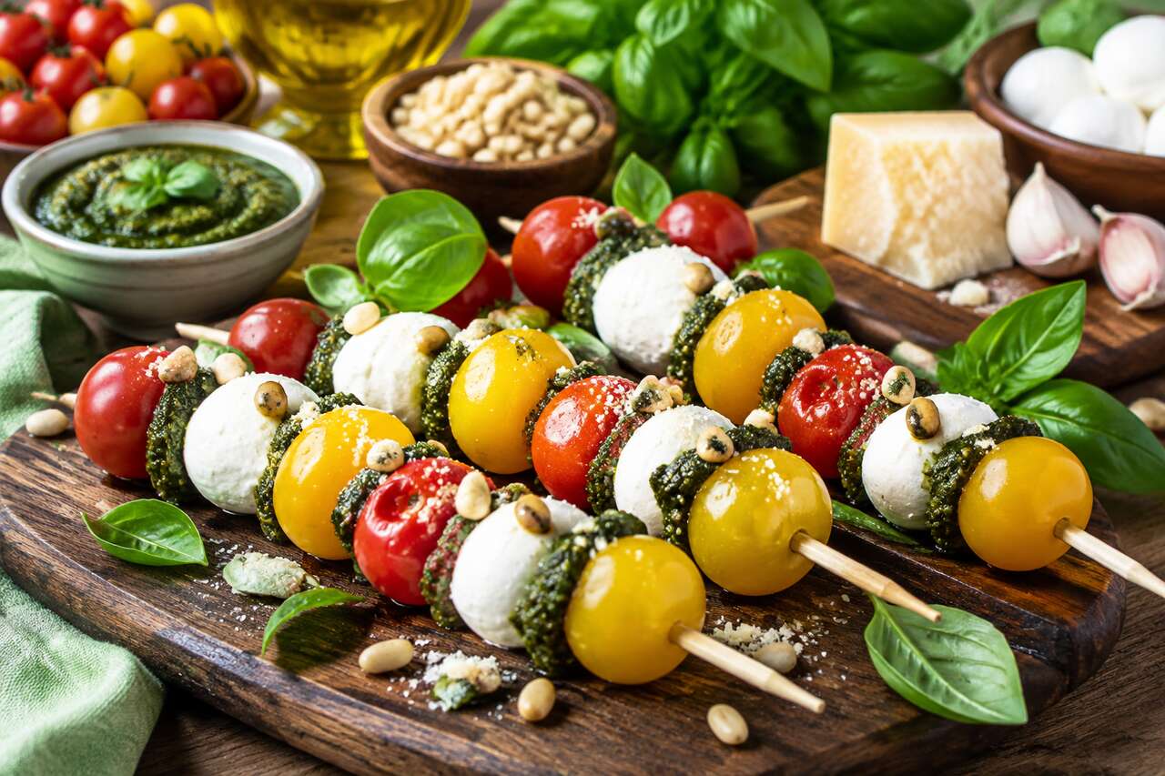 Brochette gourmande : fromage frais et pesto