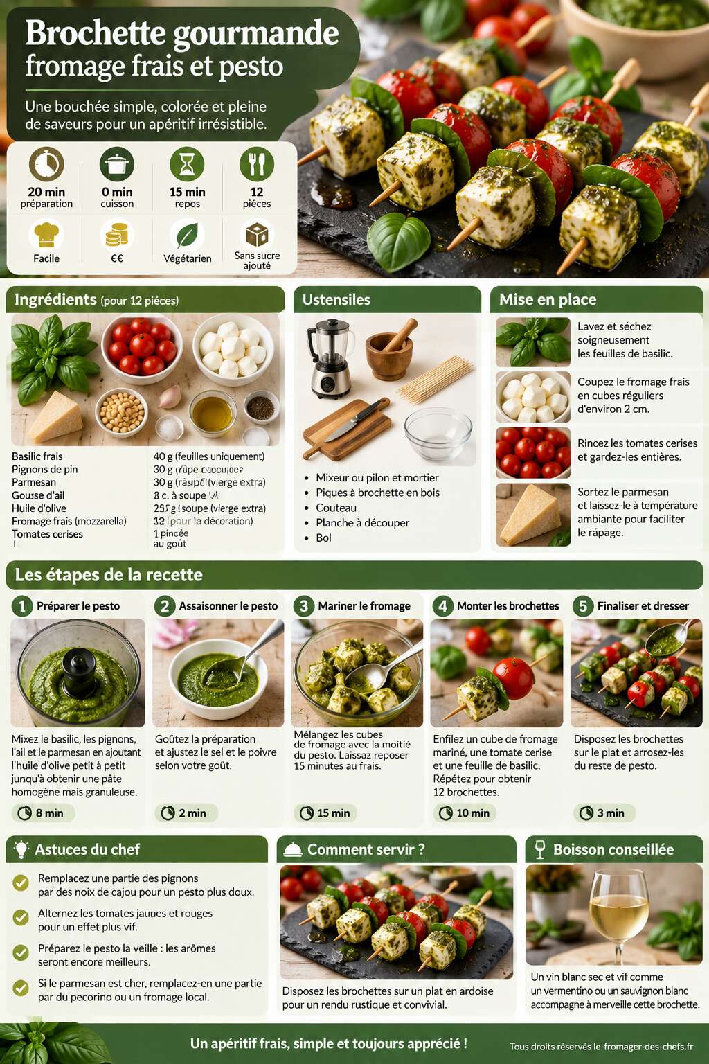 Fiche recette Brochette gourmande : fromage frais et pesto