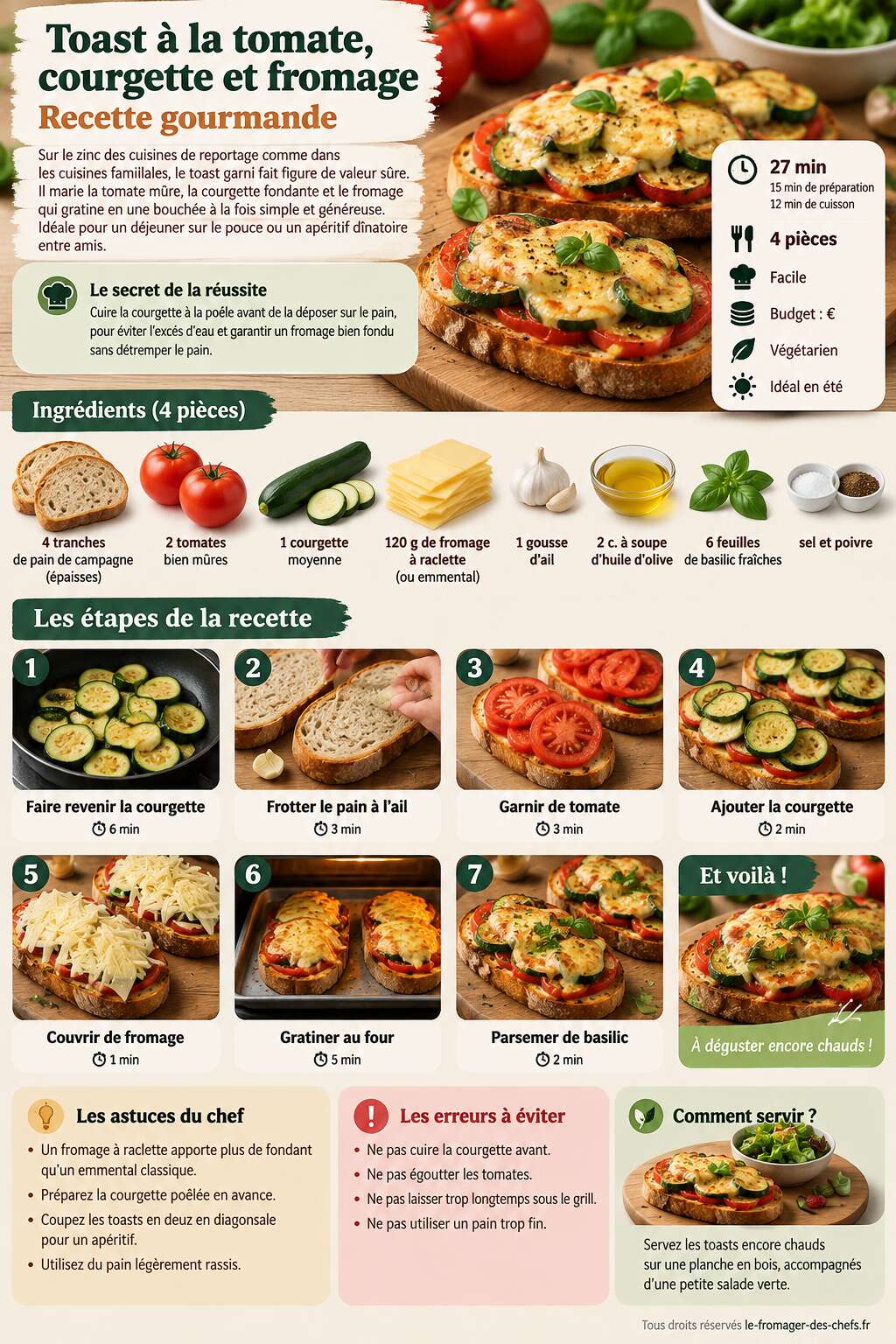 Fiche recette Toast &agrave; la tomate, courgette et fromage : recette gourmande