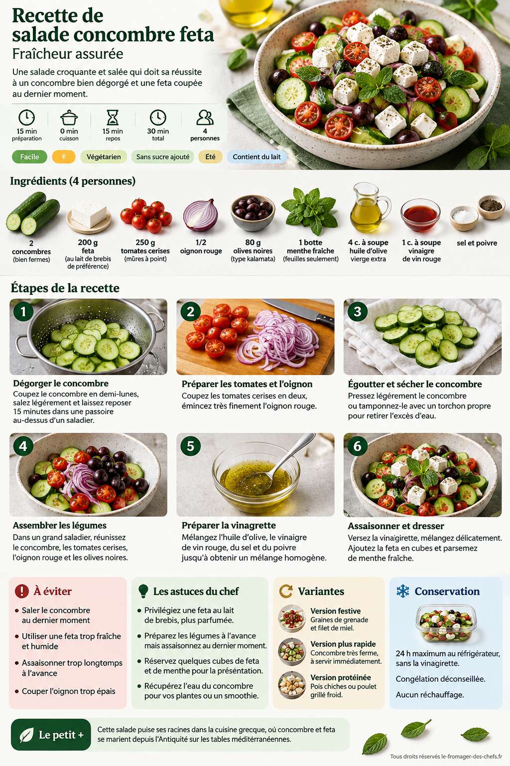 Fiche recette Recette de salade concombre feta : fra&icirc;cheur assur&eacute;e