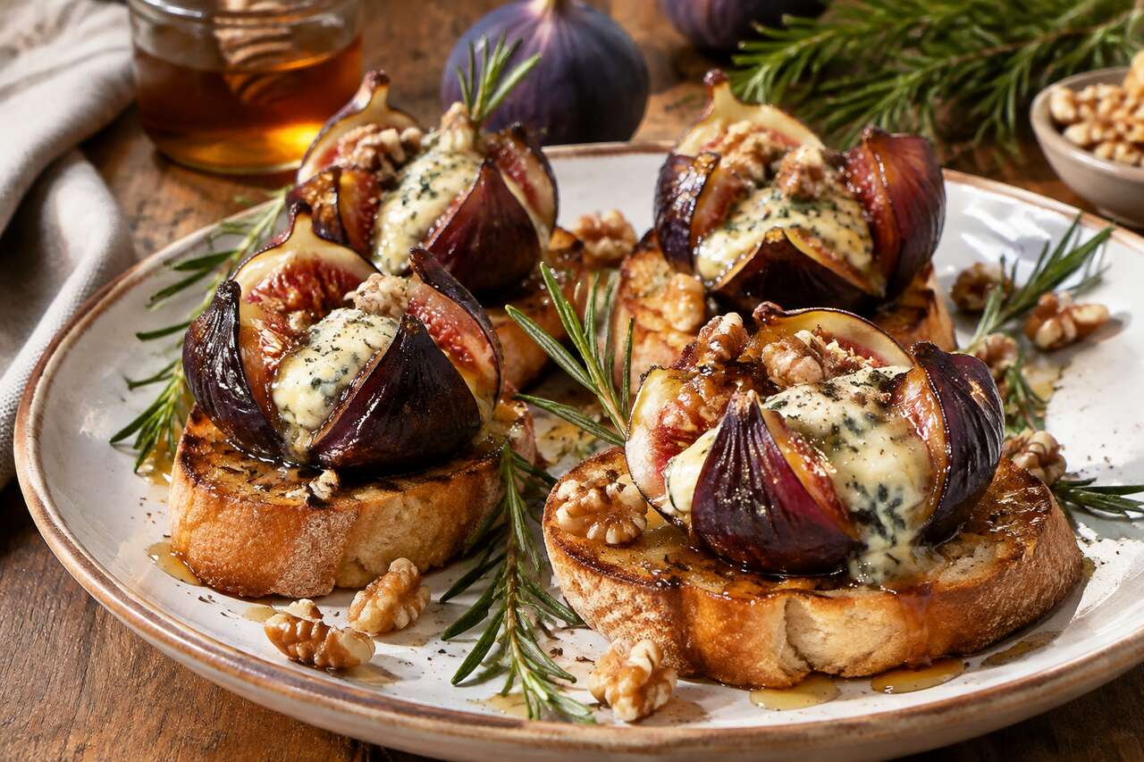 Figues rôties au bleu, miel et romarin : la recette gourmande