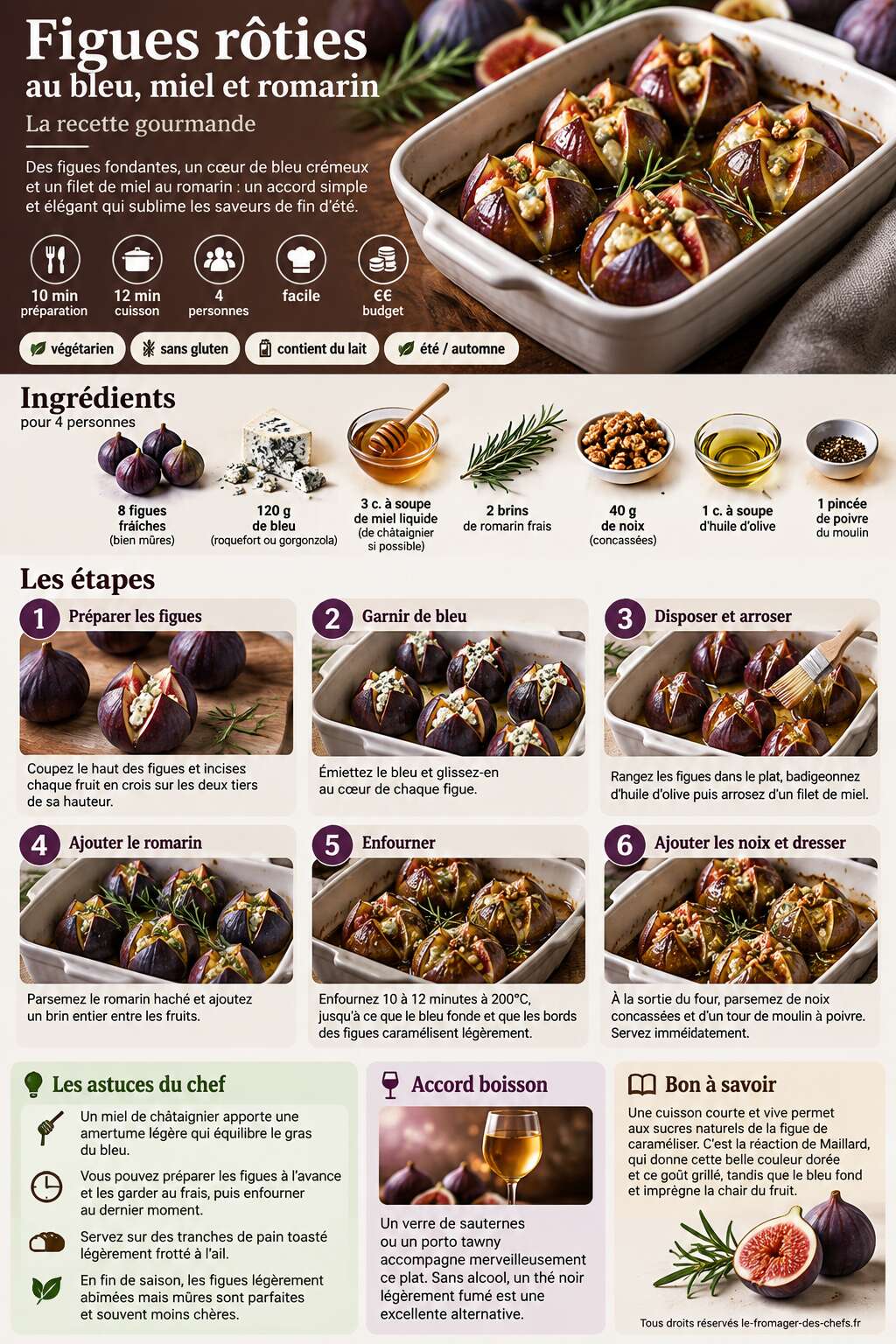 Fiche recette Figues r&ocirc;ties au bleu, miel et romarin : la recette gourmande