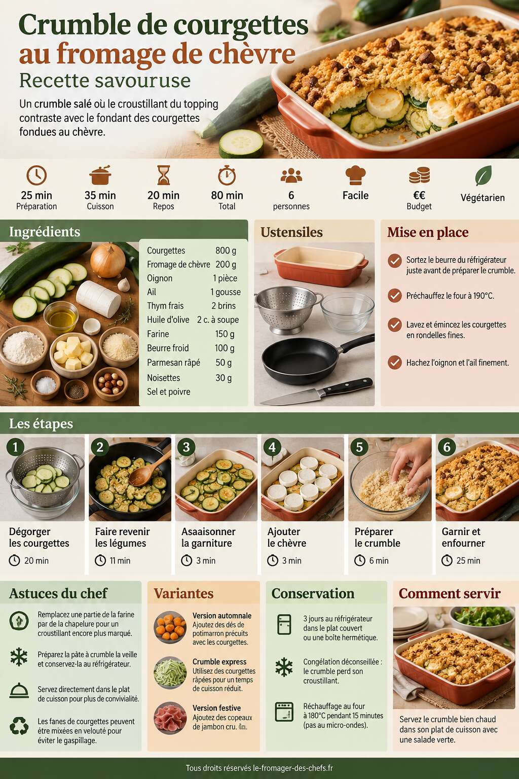 Fiche recette Crumble de courgettes au fromage de ch&egrave;vre : recette savoureuse