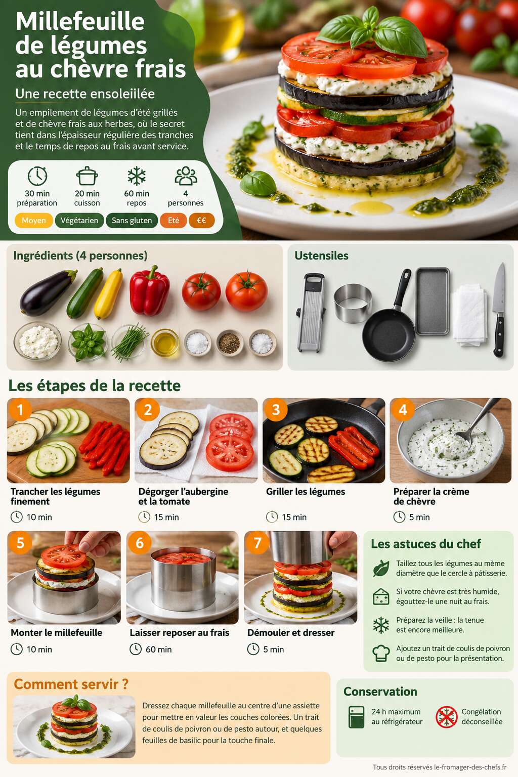 Fiche recette Millefeuille de l&eacute;gumes au ch&egrave;vre frais : une recette ensoleill&eacute;e