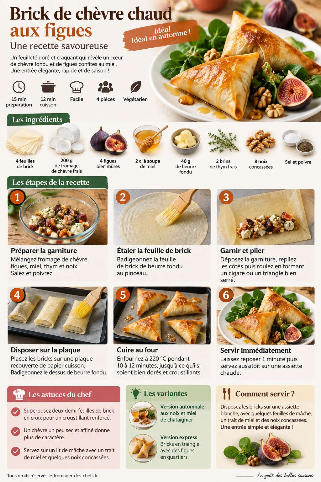 Fiche recette Brick de chèvre chaud aux figues : recette savoureuse Fiche recette Brick de chèvre chaud aux figues : recette savoureuse