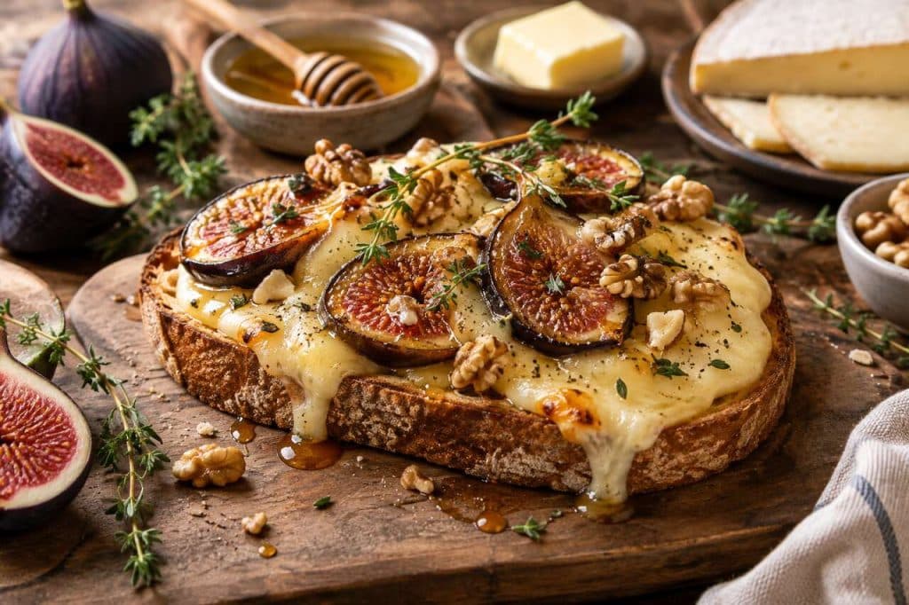 Tartine de figues rôties au miel et fromage à raclette