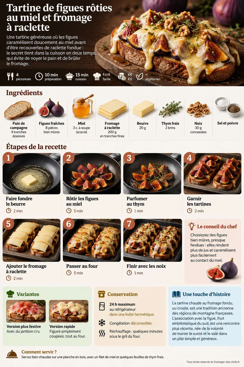 Fiche recette Tartine de figues r&ocirc;ties au miel et fromage &agrave; raclette