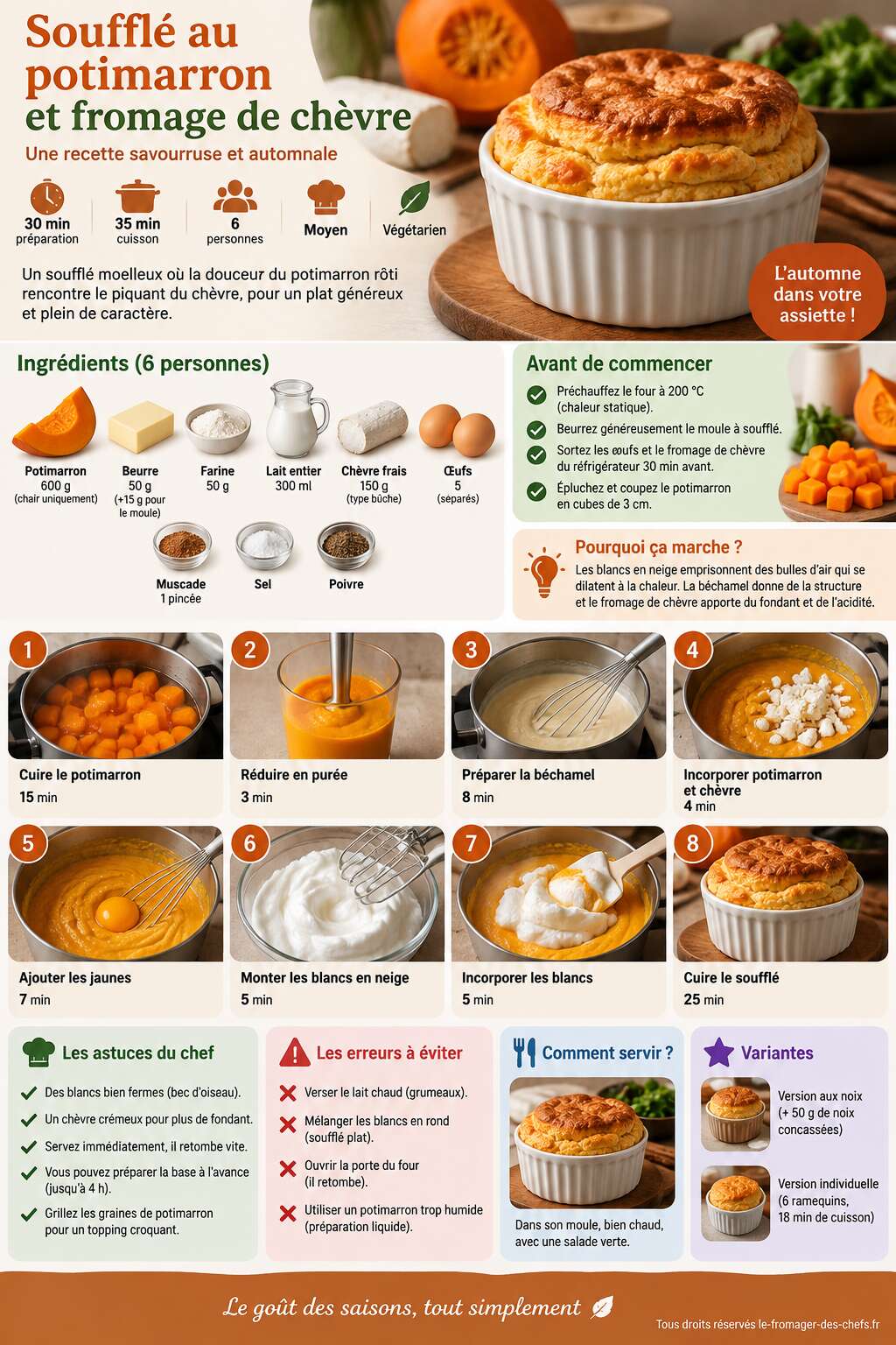 Fiche recette Souffl&eacute; au potimarron et fromage de ch&egrave;vre : recette savoureuse