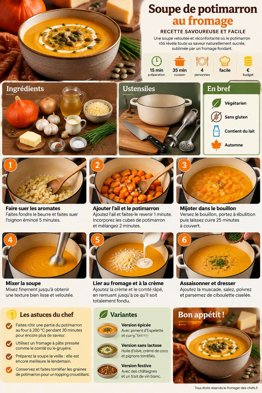 Fiche recette Soupe de potimarron au fromage : recette savoureuse et facile