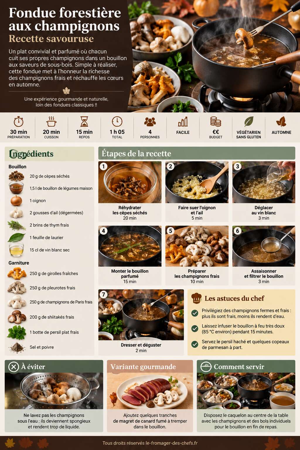 Fiche recette Fondue foresti&egrave;re aux champignons : recette savoureuse