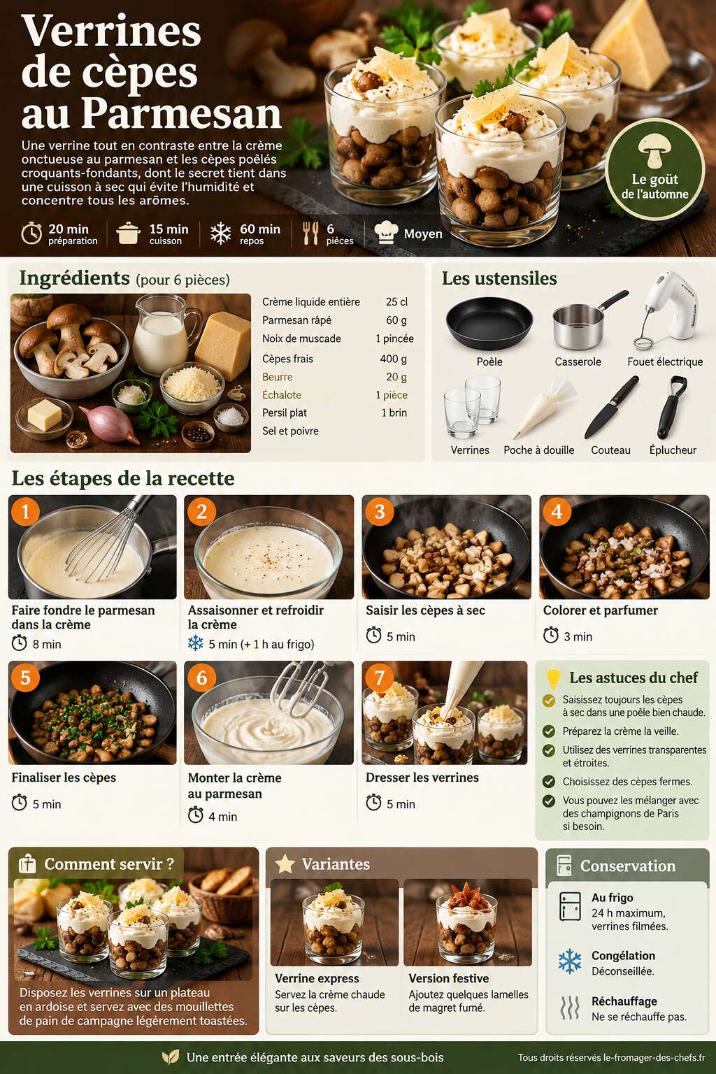 Fiche recette Recette : verrines de cèpes au Parmesan Fiche recette Recette : verrines de cèpes au Parmesan