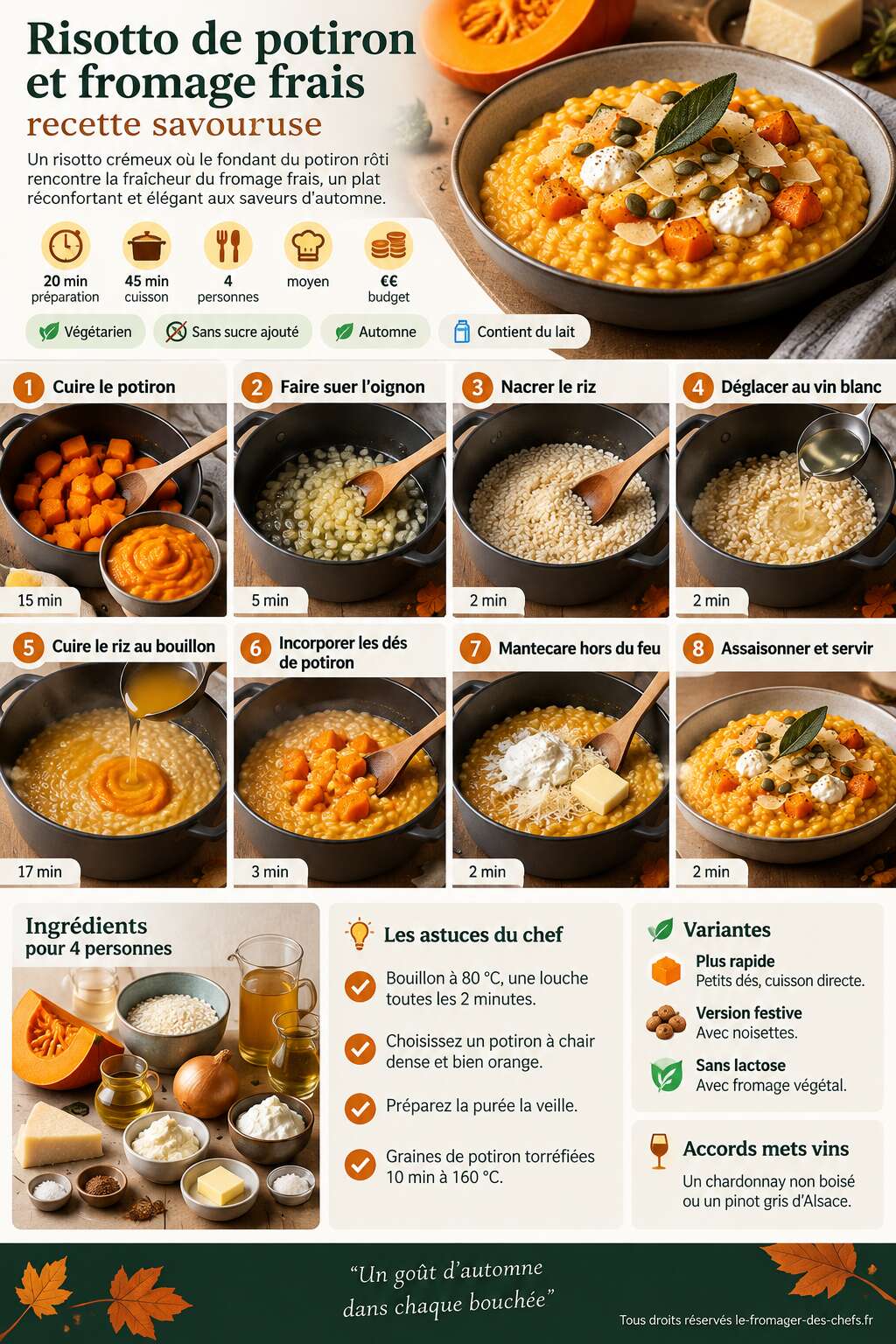 Fiche recette Risotto de potiron et fromage frais : recette savoureuse