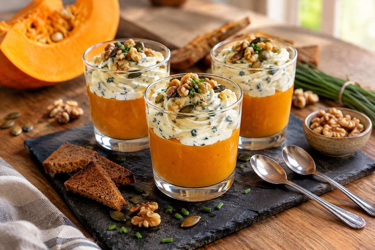 Verrine au potiron et crème de bleu : recette savoureuse