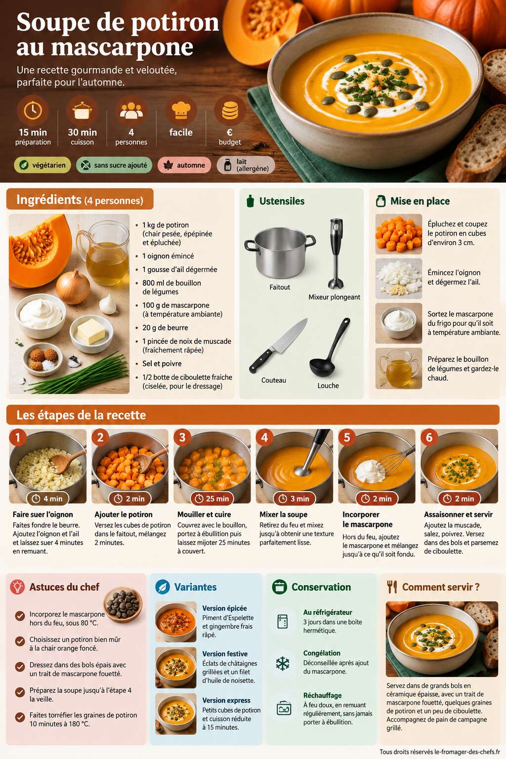 Fiche recette Soupe de potiron au mascarpone : recette gourmande
