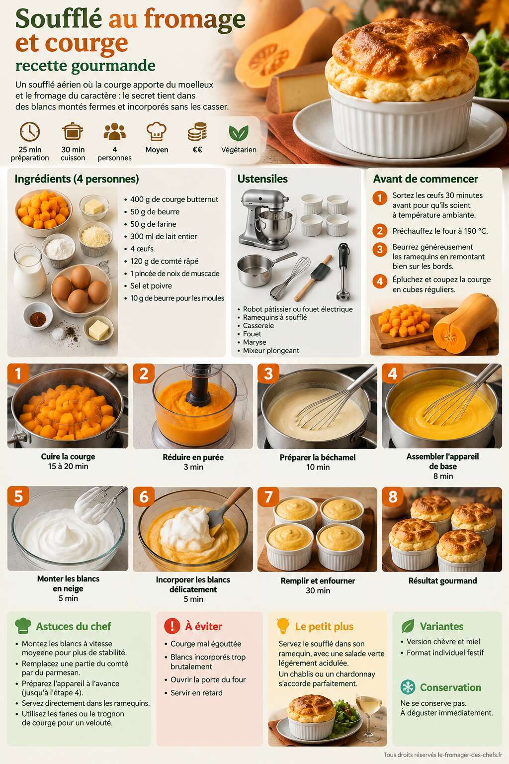 Fiche recette Soufflé au fromage et courge : recette gourmande Fiche recette Soufflé au fromage et courge : recette gourmande