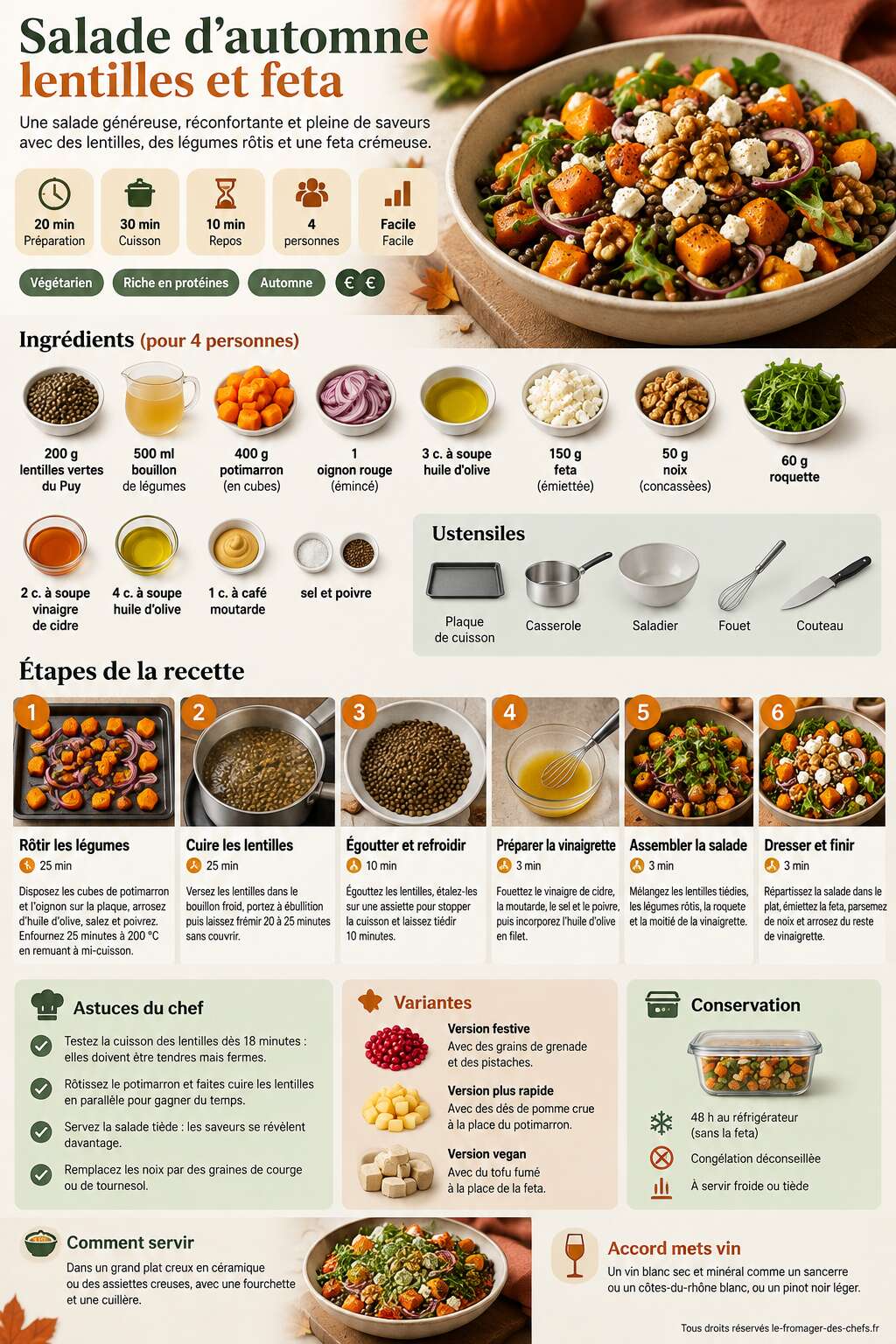 Fiche recette Recette : salade d'automne lentilles et feta Fiche recette Recette : salade d'automne lentilles et feta